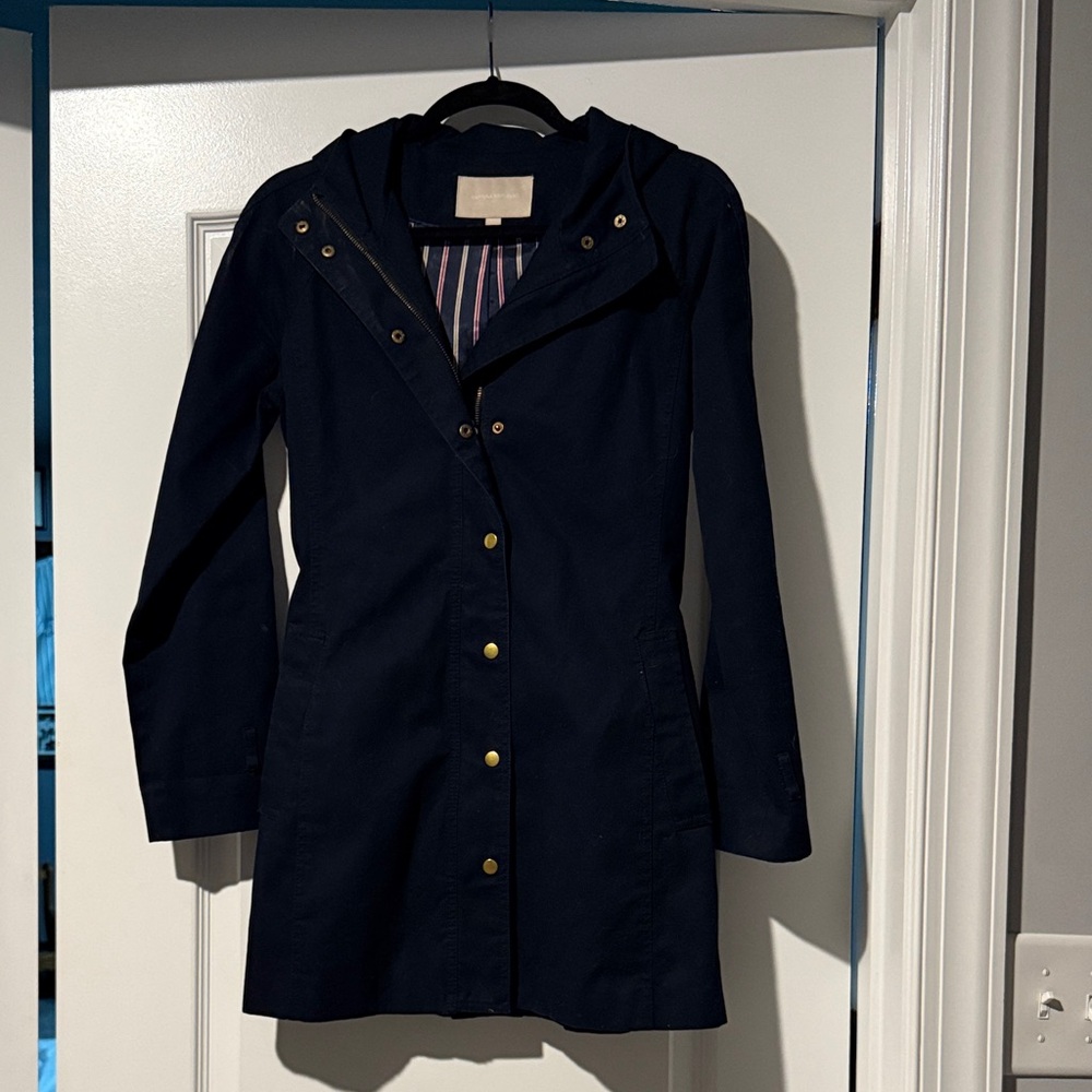 Banana Republic Dark Blue Hooded Trench Coat